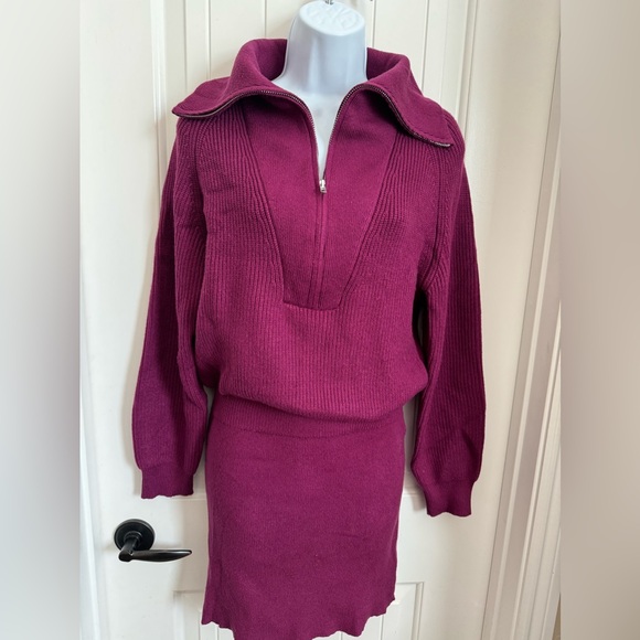 NWT DEEP SELF Long Sleeve Bodycon Sweater Fall Half Zip V Neck Mini Dress, SizeS - Picture 7 of 13